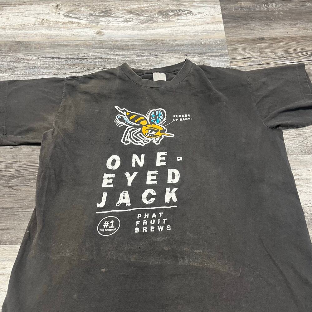 Vintage 90's Black Mens XL Crewneck One Eyed Jack Phat Fruit Brews Tee T-shirt
